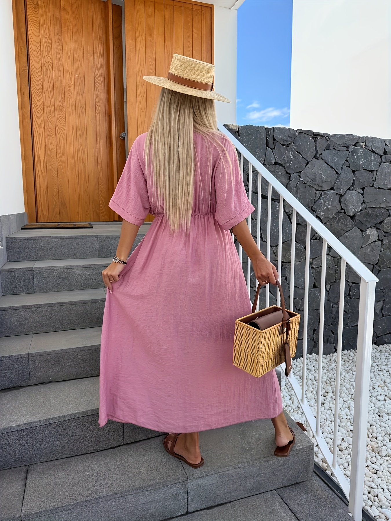 green emerald velvet dress Cotton Blend Tiered Maxi Dress in Soft Pink main image 0