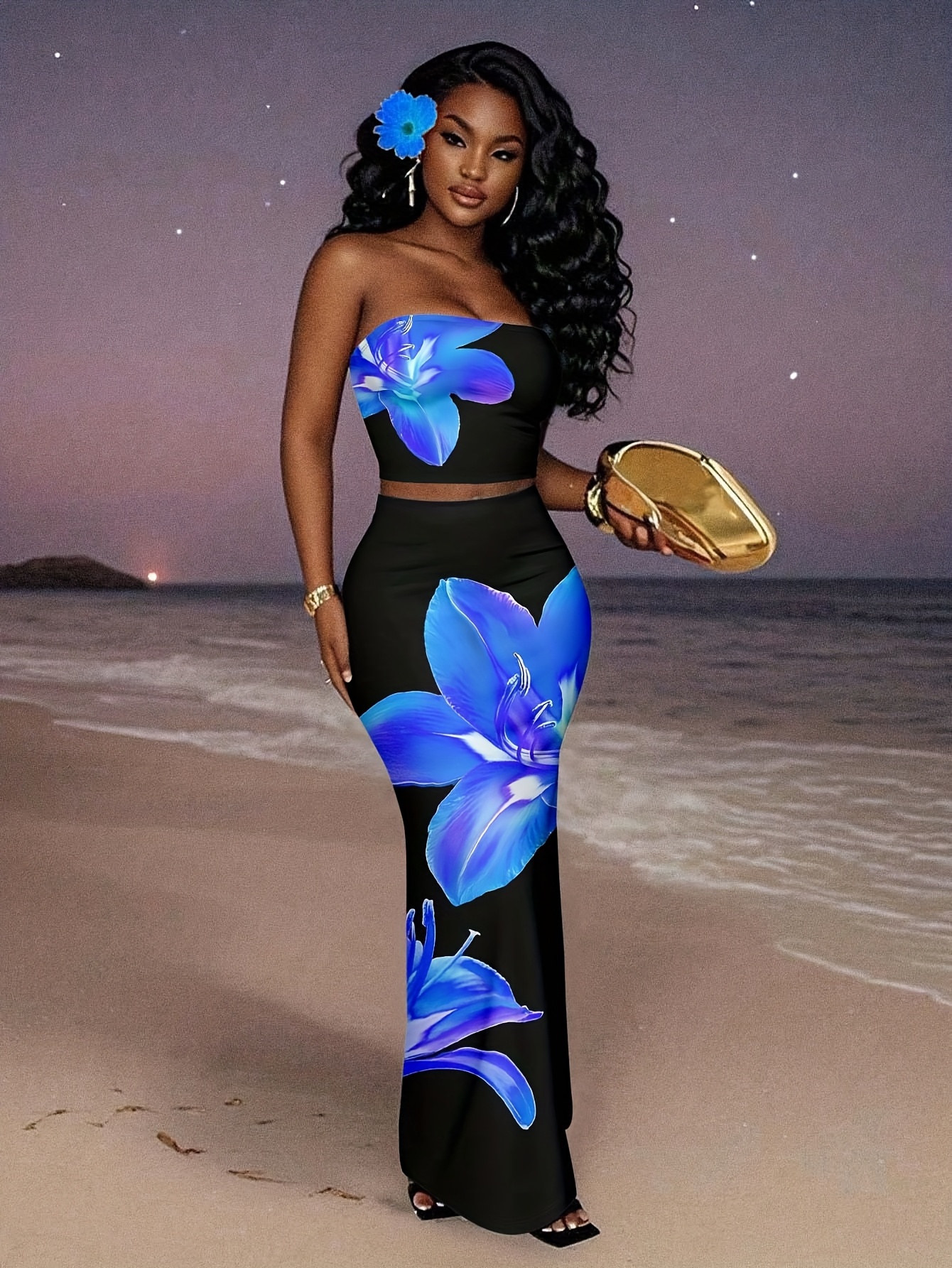 chinese dress ladies Long Two-Piece Dress with Beaded Crop Top by Poly USA 7926 main image 0