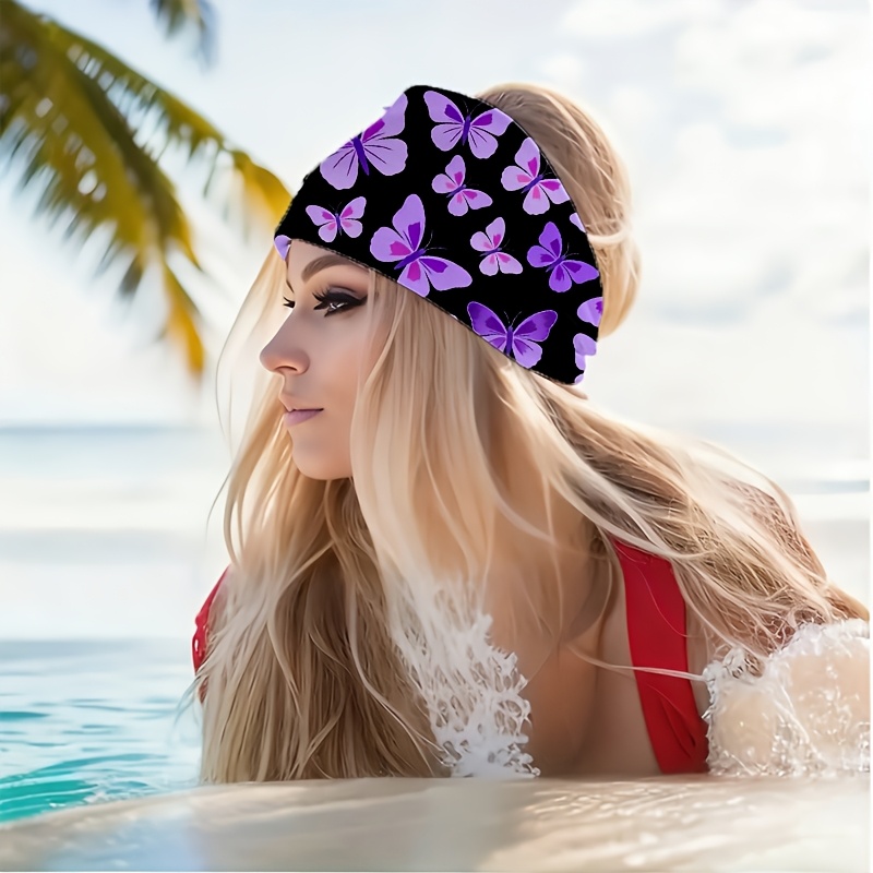 TEMU 2d Flat Purple Full Print Headband, Yoga/gym/running/cycling, Travel/beach, Non-slip/sweat-absorbing/elastic/wide Band/, Headband/hairband/apparel Accessory