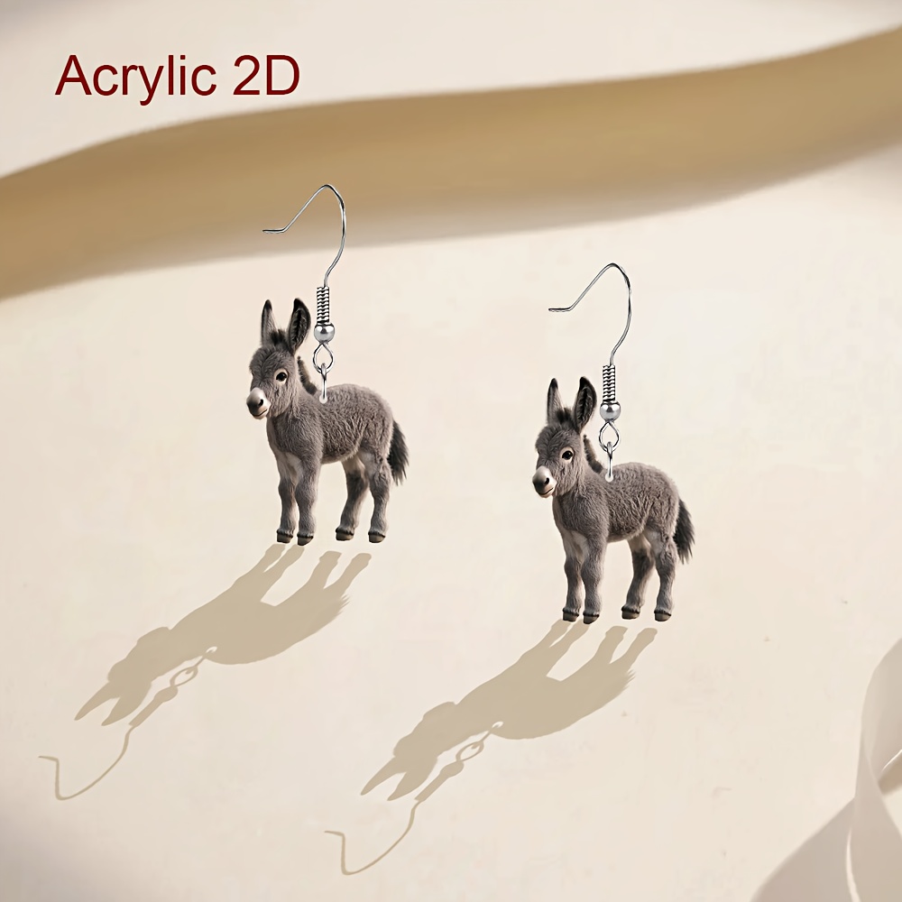 

1 Pair Cute Vintage Style Acrylic Donkey Earrings, Double-sided Print, Iron Post, Women' Animal Charm Jewelry For Daily & Party Wear, Gift,