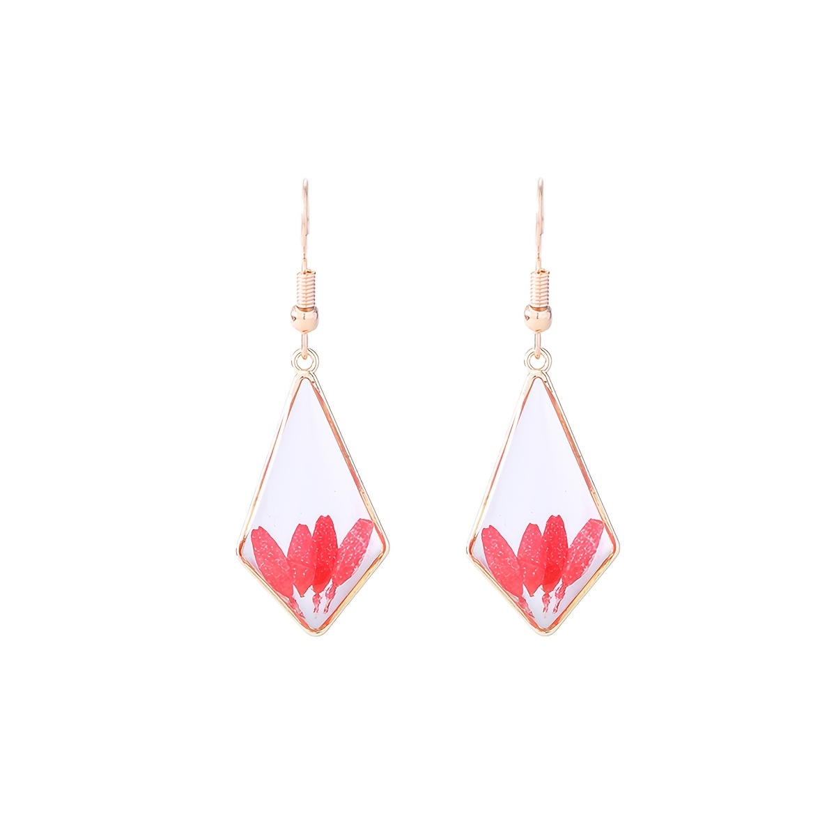 Red Petal Earrings, Geometric Resin Studs, Elegant Gift