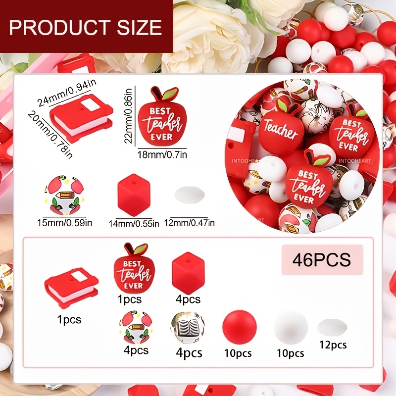 TEMU 46pcs 3d Book-shaped Silicone Beads With Teacher-themed & Book Page Beads - Diy Craft Beads Suitable For Beaded Pens, Bracelets, Necklaces, Bag