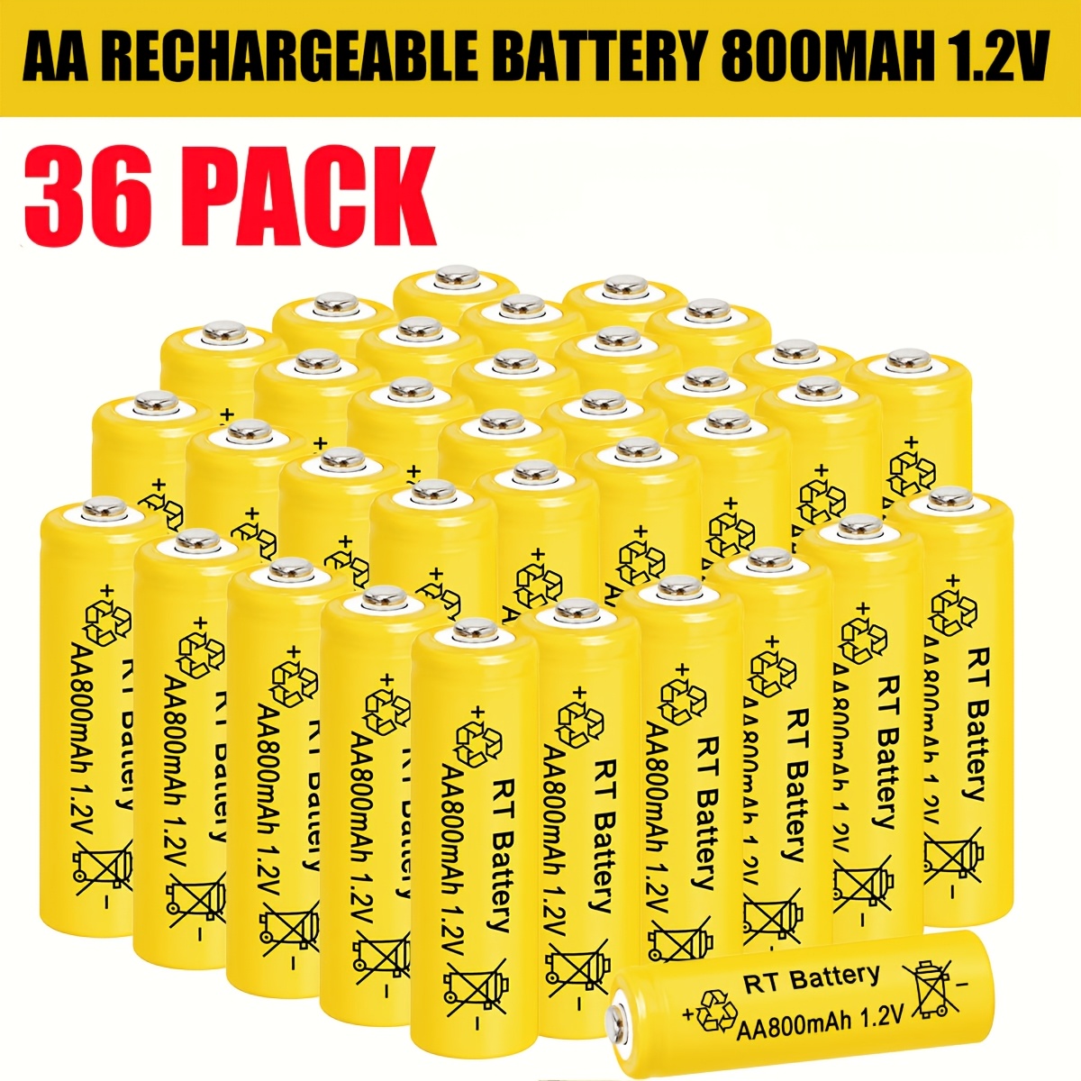 TEMU 36pcs Ni-mh Rechargeable Aa Batteries, 1.2v Aa Battery, Suitable For Camping Lights, Household Small Tools, Clocks, String Lights, Flashlights,