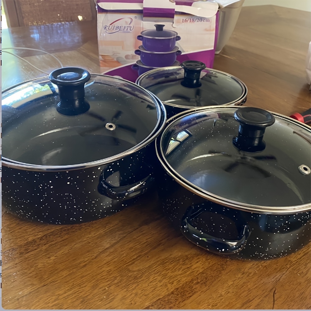 6pcs enamel cookware set multifunctional lightweight pots with glass lids for soup stew and cooking   kitchen   and restaurant use details 9