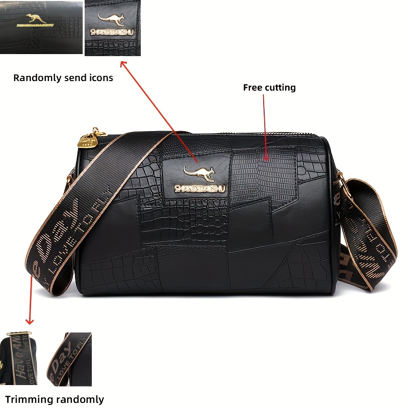 Image of Fashion Easy Alligator Texture Vintage Wide Shoulder Strap Versatile Women's Shoulder Bag Crossbody Bag