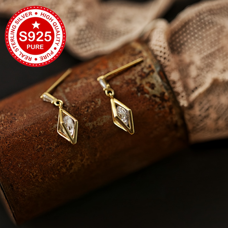 Women's 18K Gold Plated 925 Sterling Silver Stud Earrings with Cubic Zirconia