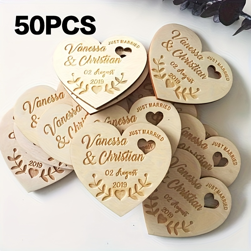 5/15/30/50pcs Personalized Name Wedding Heart Magnets Wooden Custom Bride Groom Tag Rustic Favors Guest Gifts