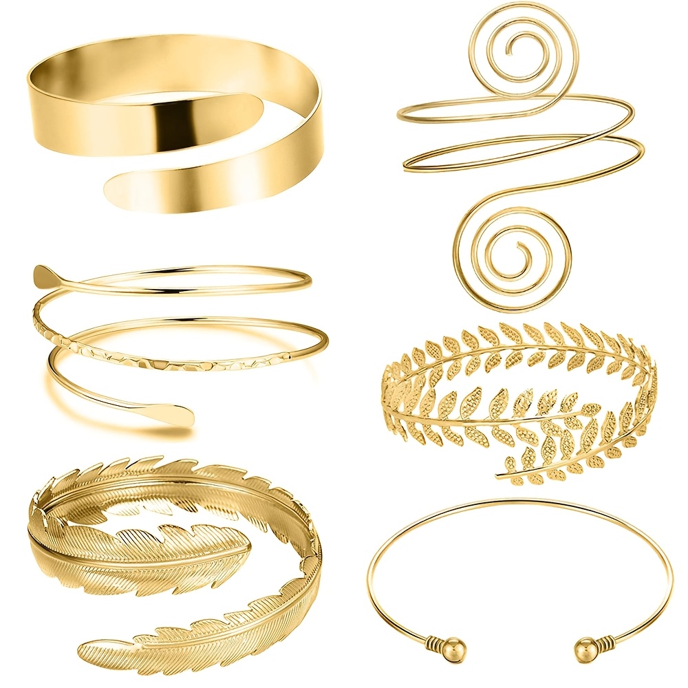 

6pcs Golden Geometric Armband Set - Punk & Minimalist Style, Iron , Parties & Festivals, Punk Accessories