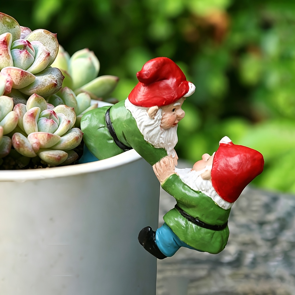 TEMU Dwarf Hanging Flower Pot Edge Decorations, A Pair Of Hand-in-hand Climbing Elf Resin Pendants, Suitable For Succulent Planting, Fish Tanks,
