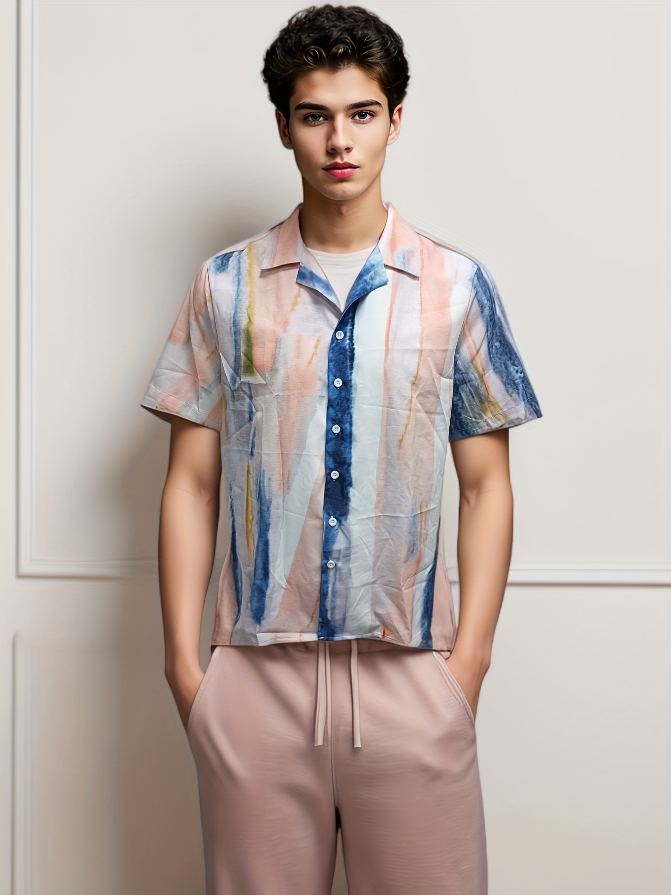 Casual Tie Dye Men's Short Sleeve Button Shirt Summer Resort - Temu