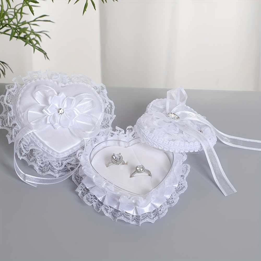 heart shaped ring pillow lace trim bow accent portable Temu