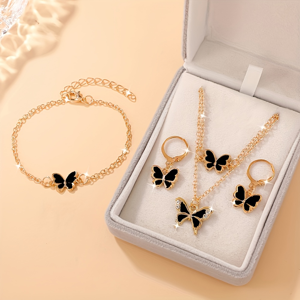E-shop 4-teiliges Damenmode Quadratisches Schmuckset Funkelnde Halskette Ring Ohrringe Geeignet für Valentinstag Hochzeit Muttertag Bestes Geschenk
