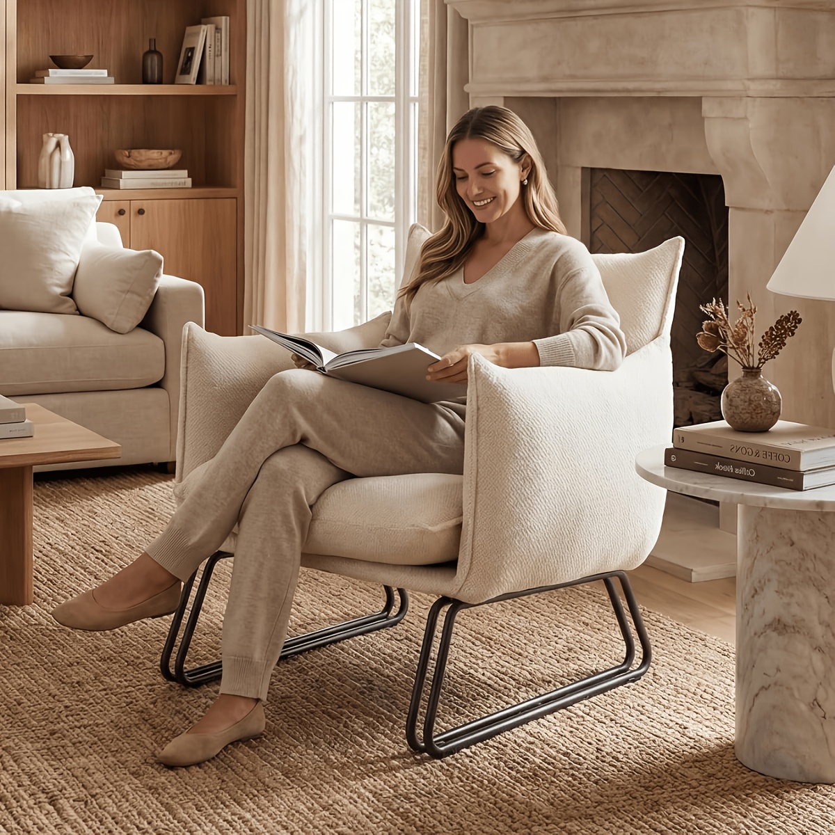 Modern Dining Chair with Thick Cushion and Metal Legs