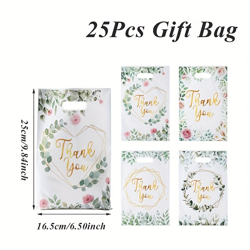 E-shop 25 Stück (25 Stück) Eukalyptusblatt-Girlande & Herz Plastik-Geschenktüten mit grünem Blattmuster, Weite Öffnung Party-Favor-Tüten für Hochzeit,