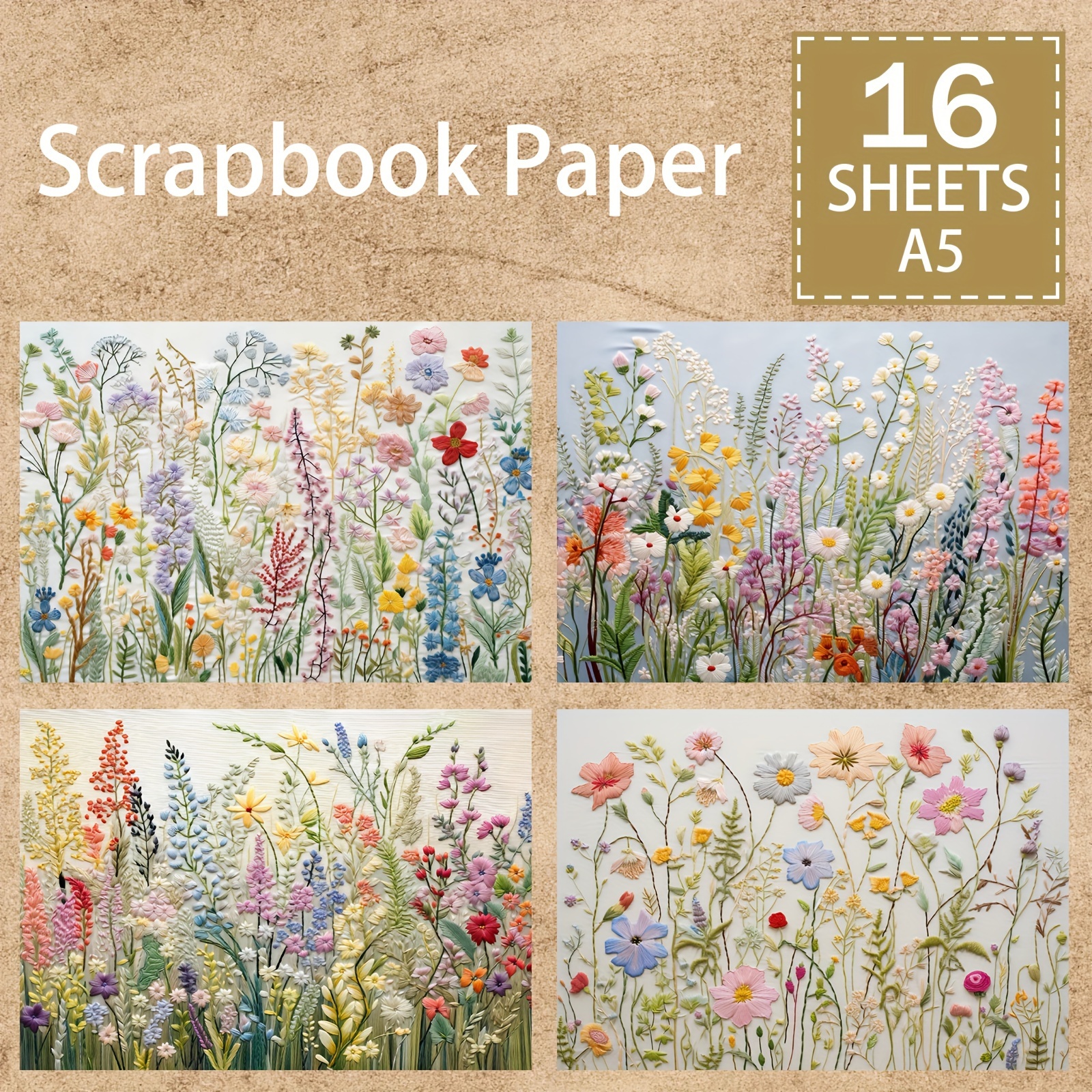 

16 Sheets A5 Size Mother's Day Vibrant Floral Flower Bouquet Background Material Decoration Diy Retro Journal Junk Journal Greeting Card Planner Scrapbook Background Card Pad