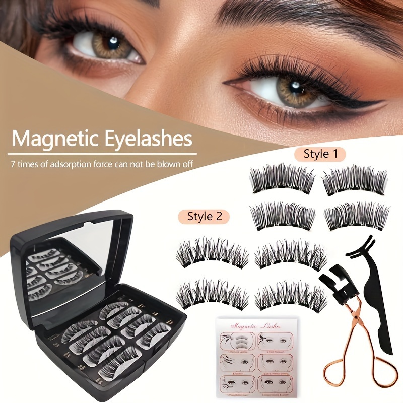 TEMU -apply Magnetic Eyelash Kit: Reusable, Needed - False Lashes With & Volume, Comfortable & Safe For Beginners, 0.07mm Thickness, Doll/ Styles, 10-15mm Lengths