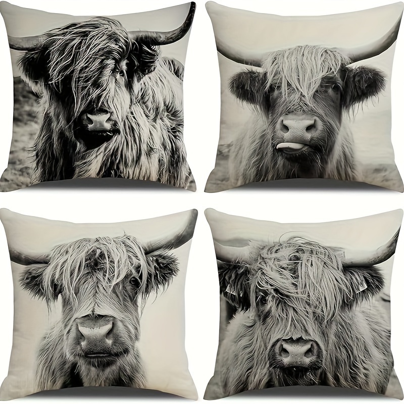 

de 4 Housses de Coussin en à Imprimé Vache des - Douces, Confortables et Durables, 18x18 Pouces, Fermeture Éclair Canapé, Lit, Décoration de Voiture et Aménagement de la