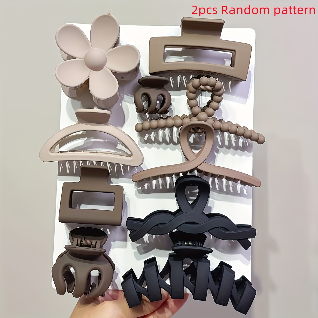Image of 2pcs Random Pattern, Diverse Hair Accessory Styling Claw Clips, Suitable For ' Daily Wear, Party Gatherings, Fashionable Hair Styling Tools, Fashionable Hair Additions, Lightweight Design Hair Clips