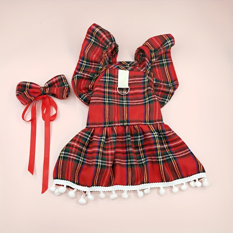 

Pet Dog Dress With Ruffles, Lace Trim, And Bow Tie, Suitable For Small To Medium-sized Dogs, Machine Washable, For Autumn And Winter