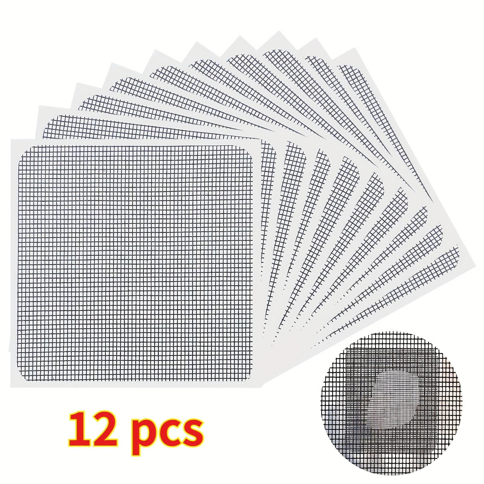 TEMU 12 Window Screens With 3 Strong Adhesive Mesh Tape Designed To Repair Tears And Holes In Windows And Doors, Each Measuring 4 Inches X 4 Inches