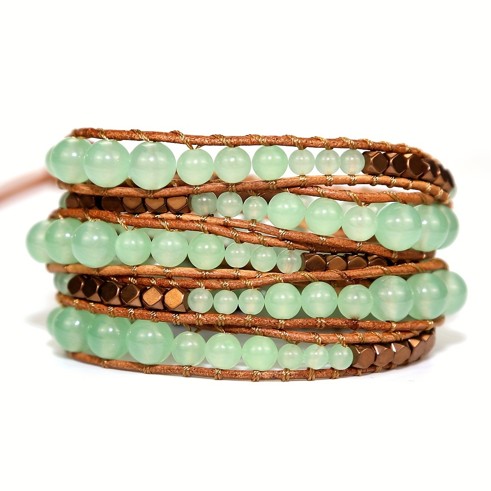 

Wrap Green Aventurine Bracelet For Women/men Adjustable Multilayer Genuine Leather Handmade Boho Nature Stone Beaded Bracelets