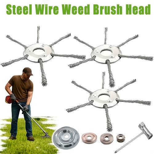 item picture 3 2 1pc 9 inch 6 blade 5 accessories heavy duty steel wire brush trimmer head with spikes replacement brush head for lawn mowers and trimmers suitable for yard lawn trimming roadside clearing pavement moss removal and tile