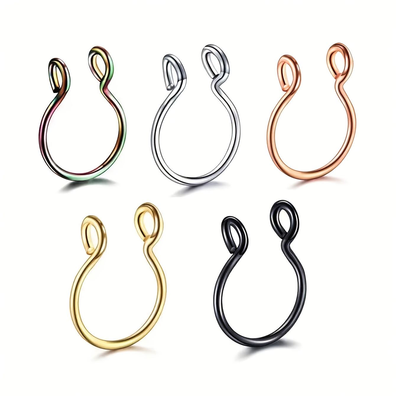 Women's Stainless Steel Round Faux Lip Ring Non-Piercing Nose Ring