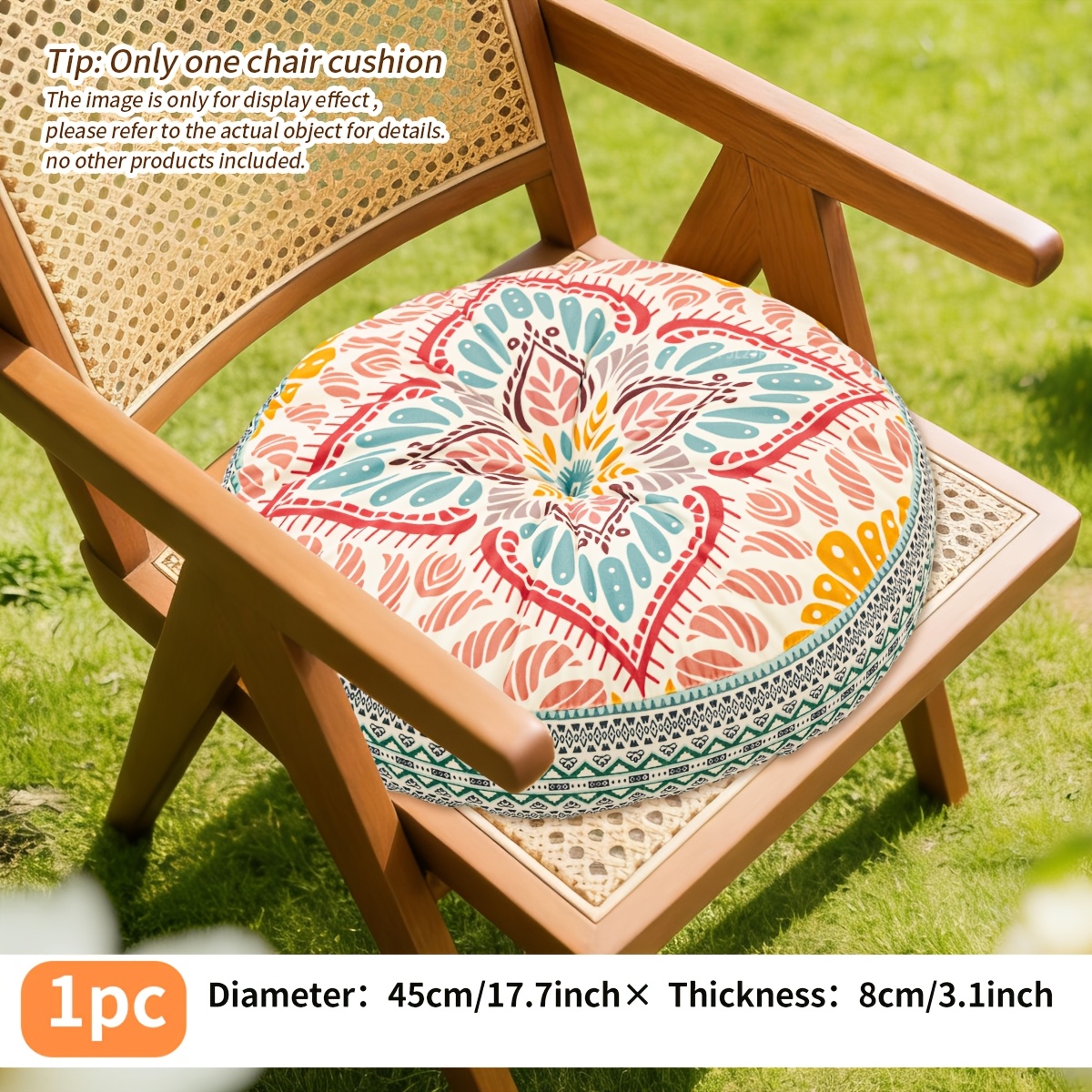 TEMU 1 Coussin de Chaise de Patio Rond, Rembourrage en Polyester Épaissi, Couturé et Fixé, Style Bohème, Convient aux Coussins de Chaise de Salle de