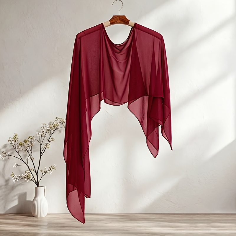 TEMU 1pc. Elegant Solid Color Chiffon Shawl For Women, Loose Lightweight Pullover Wrap, Suitable As A Decorative Outer Layer For Wedding, Banquet,