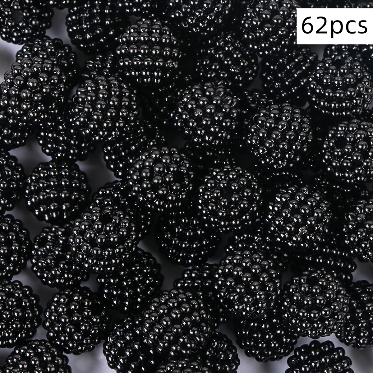 TEMU 62 piezas de cuentas de negras de acrílico de 10 mm, bolas Yangmei, bolas de redondas de , cuentas sueltas perforadas, cuentas decorativas -