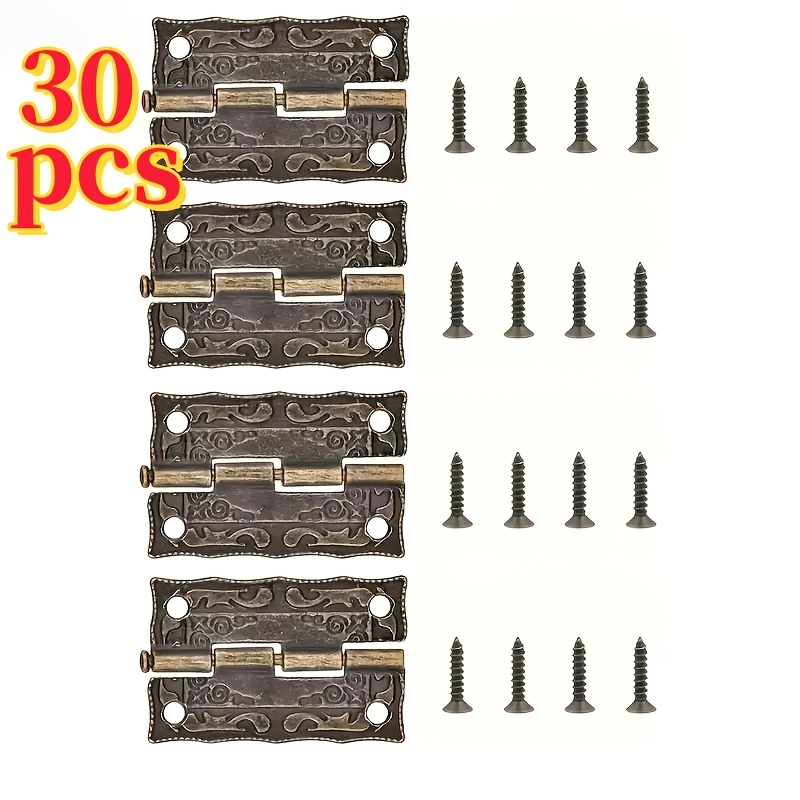 E-shop 30 klassische Kupferscharniere (6 Scharnieren und 24 Schrauben) - geeignet für Schmuckkästchen und Möbel, mit exquisiter Handwerkskunst und