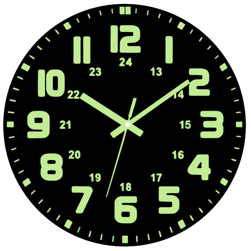 TEMU 1pc Luminous Wall Clock, 12 Inch Bedroom Luminous Vinyl Wall Clock, Silent Luminous Wall Clock, Room/kitchen Numbers And Hands, Black, Luminous