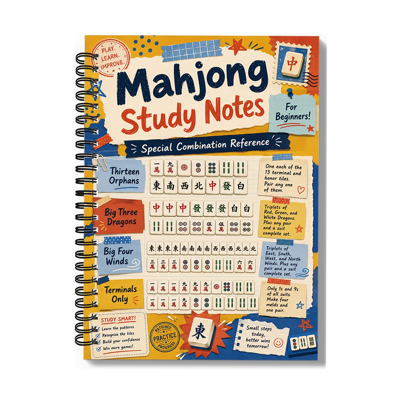 TEMU 1pc American Mahjong Beginner' Guide Book - Spiral Notebook With Thick Paper Suitable For Strategy Practice, Tile Recognition Workbook, Portable