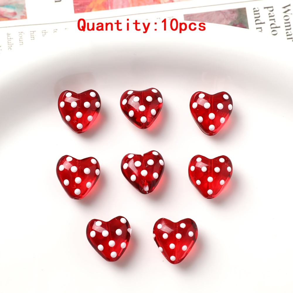 TEMU 10pcs 14mm Random Oil Red Heart Shape Beads Glass Loose Beads For Jewelry Diy Making Bracelet Necklace Accessories
