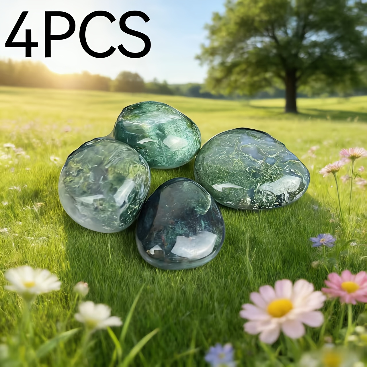Natural Moss Agate Tumbled Stones, Large Polished Pocket Stones