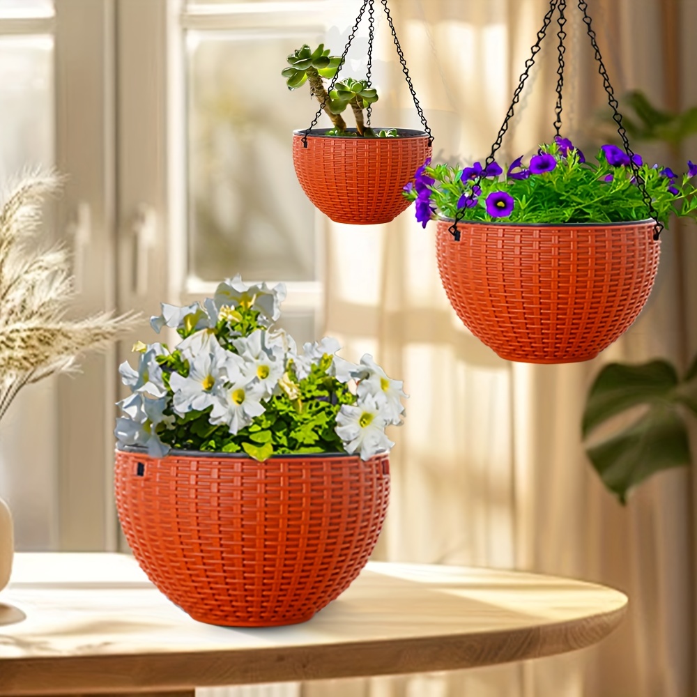 Summer Flower Self-Watering Hanging Planters - 2 Pack, 9.9 Inch Deep Pots  For Indoor/Outdoor Plants, Dark Gray Self Watering Planter
