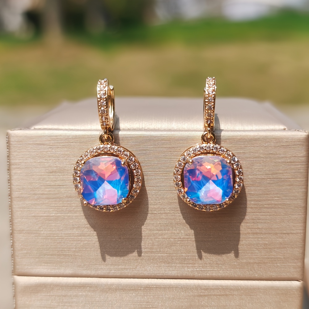TEMU 1 Pair Luxury Purple Round Cubic Zirconia Dangle Earrings For Women Wedding Jewelry Accessories