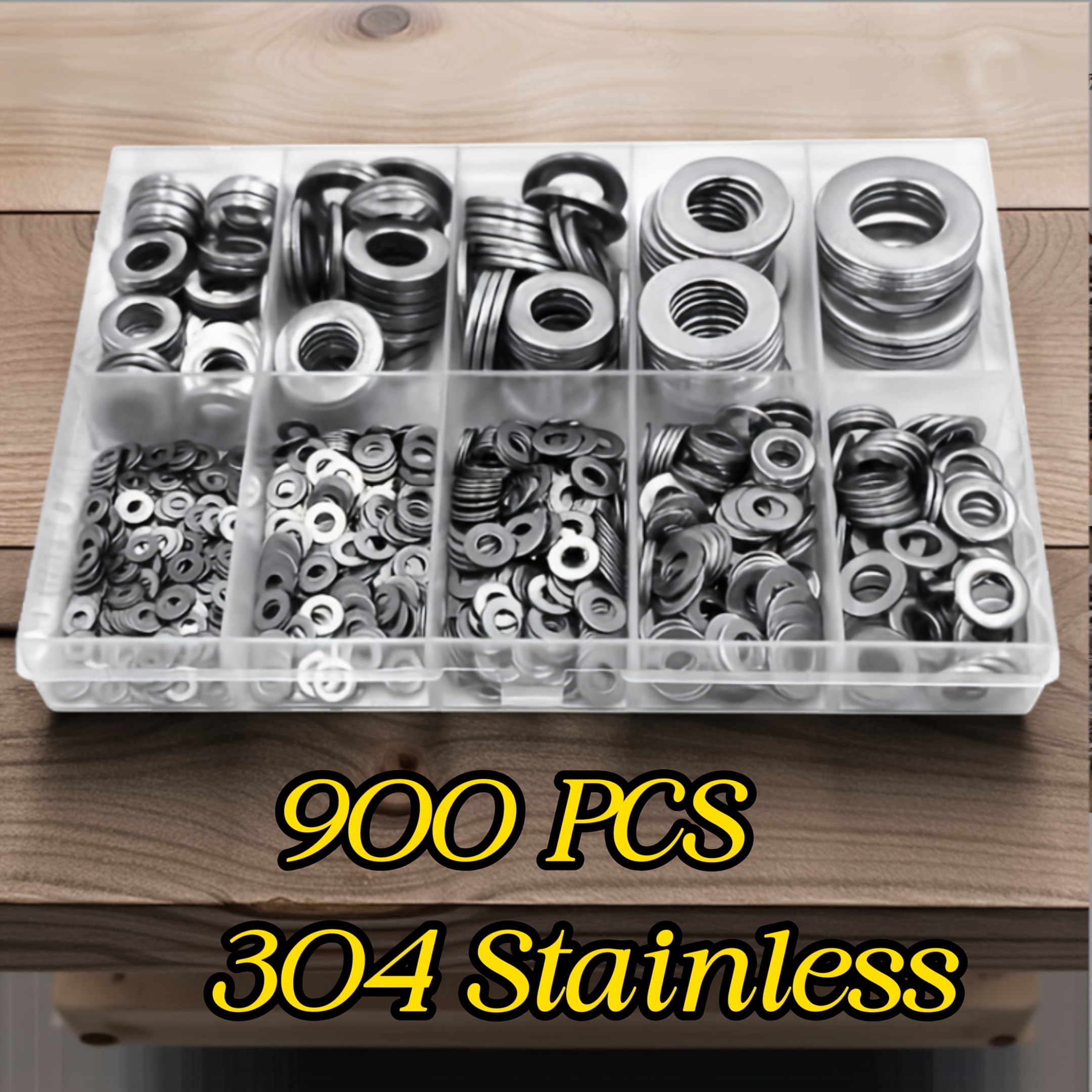 TEMU 900pcs Stainless Steel Flat Washers For Screws, 304 Stainless Steel, Assorted Sizes (m2 M2.5 M3 M4 M5 M6 M8 M10 M12) For Industrial Use, Washers