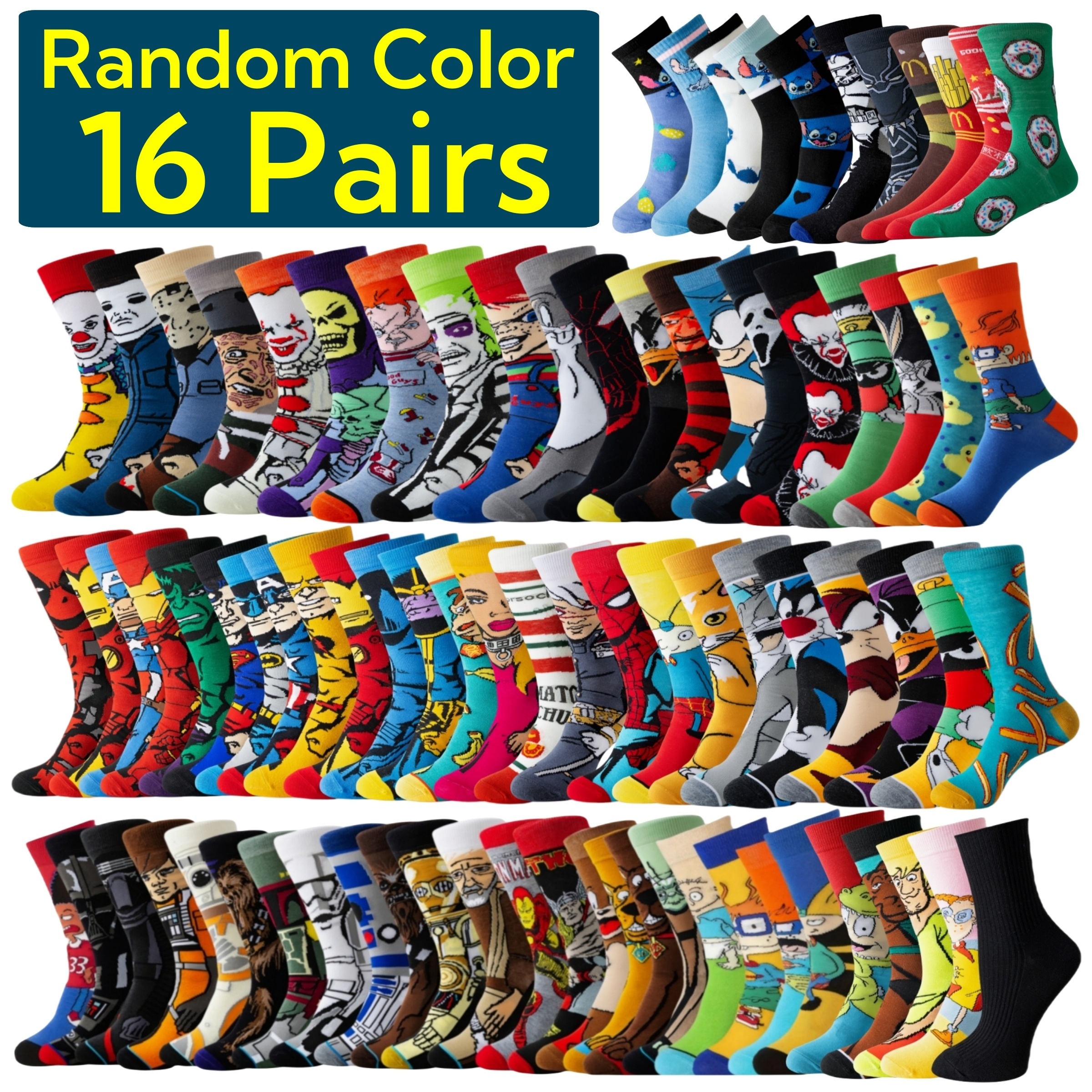 TEMU 8pcs Men' Cartoon Crew Socks - Breathable & Comfortable, , For Autumn