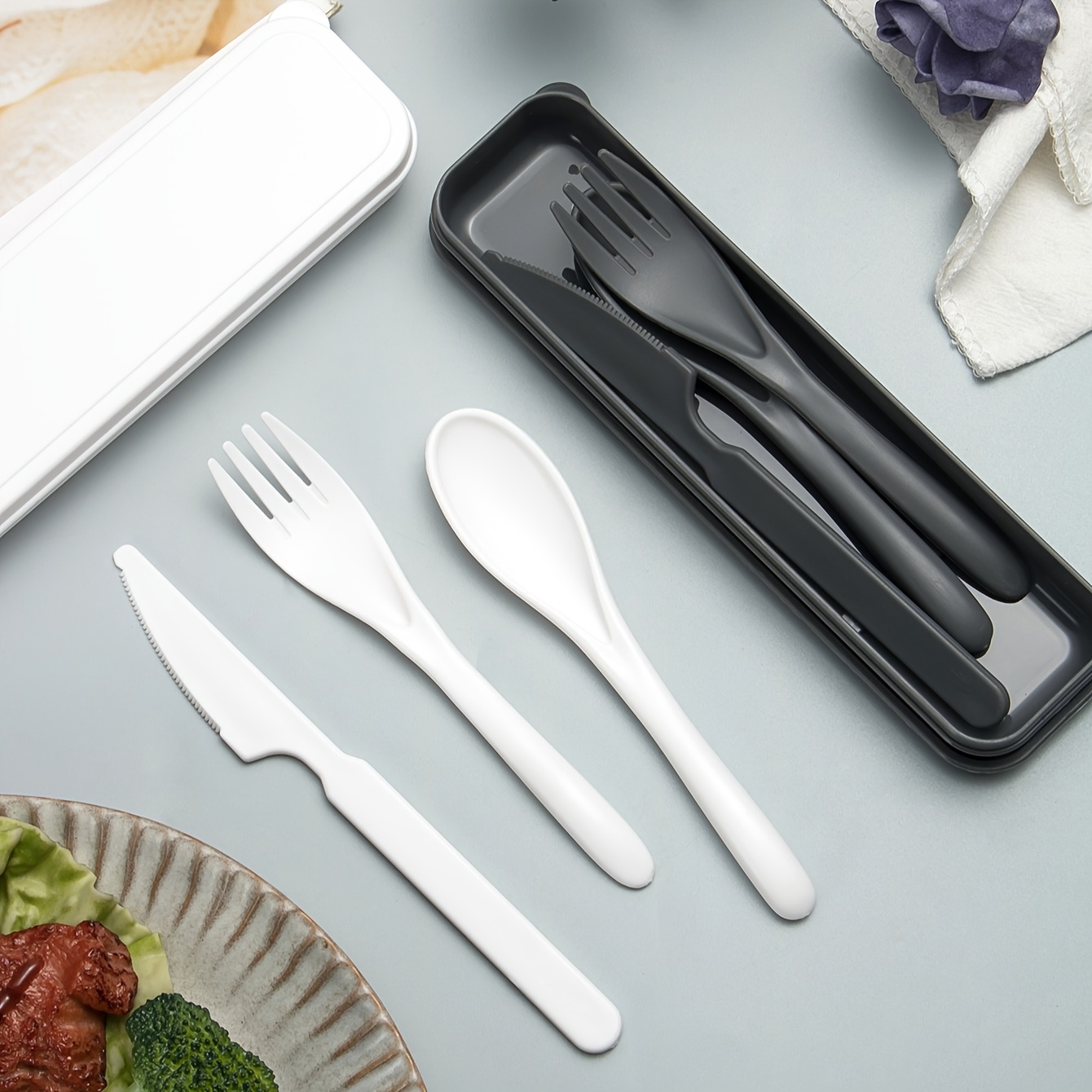 3-In-1 Camping Cutlery Set with Storage Box, Reusable Tableware