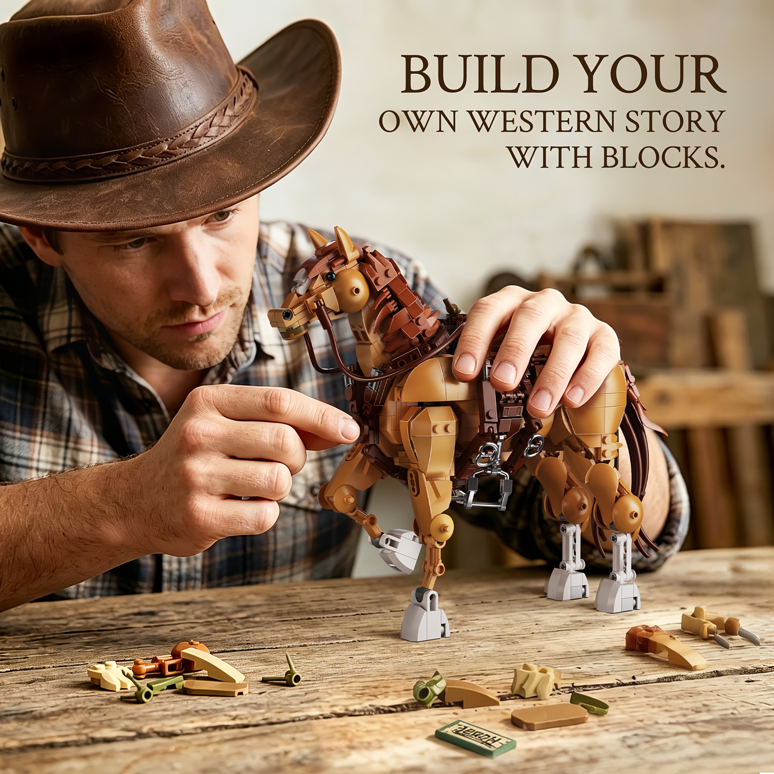 Retro Stacked Block Model of Horses, Articulated Joints