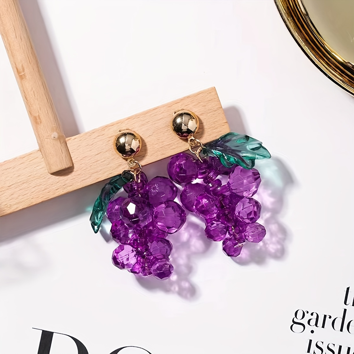 

Exquisite Purple Grape Design Beaded Dangle Earrings Elegant Cute Style Plastic Jewelry Holiday Earrings