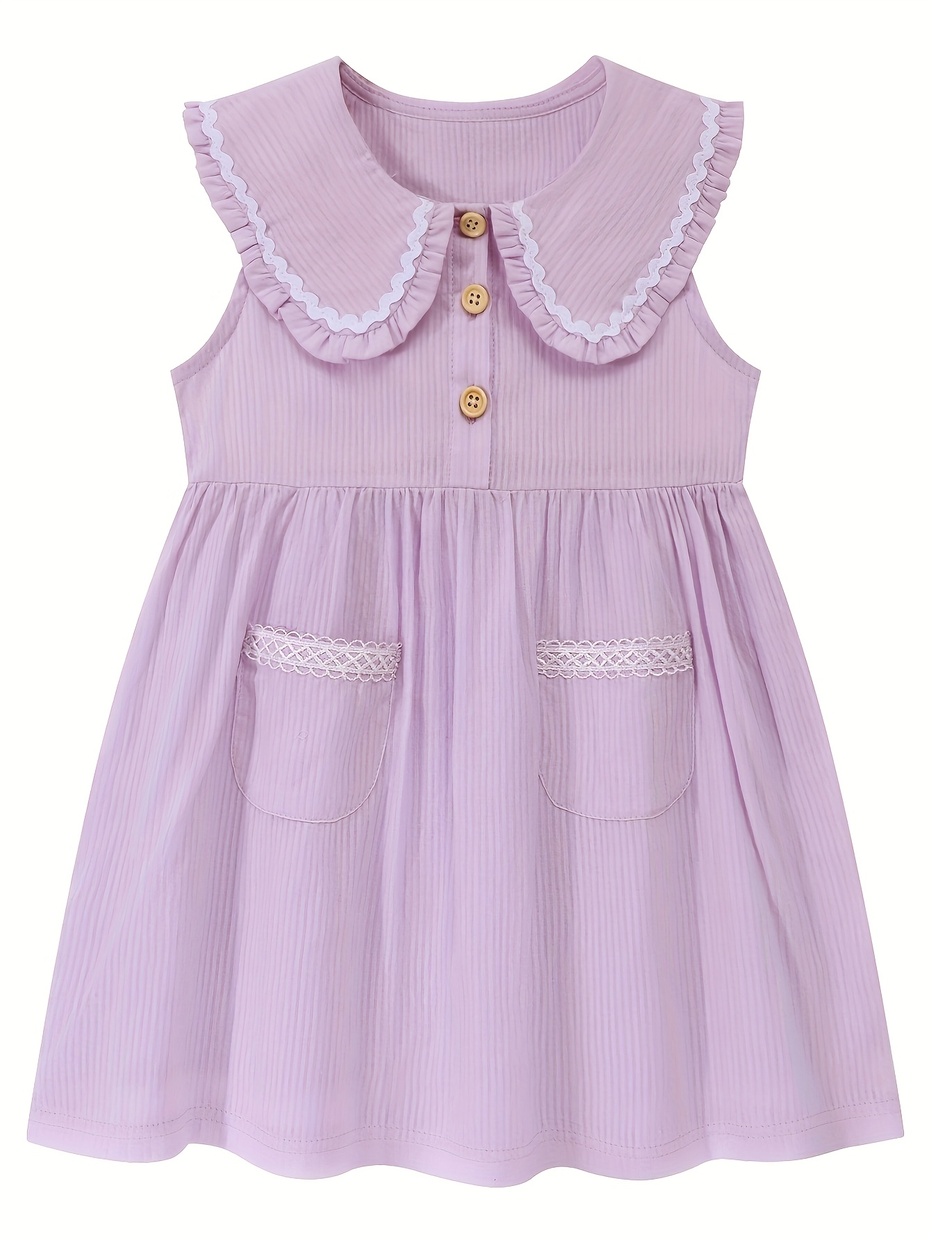 purple sleeveless dress girls lace trim pockets Temu United Arab