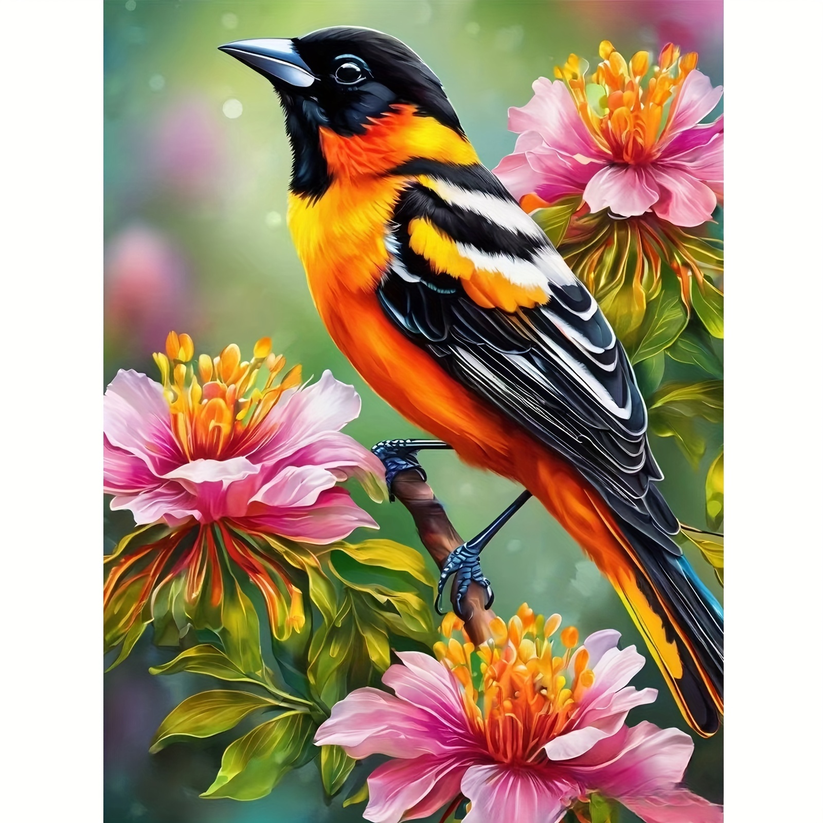 

Vibrant Oriole Bird 5d Diy Diamond Painting Kit For Adults - Round Gems, Floral Background, Canvas Art For Living Room & Bedroom Wall Decor, Ideal Beginner Gift