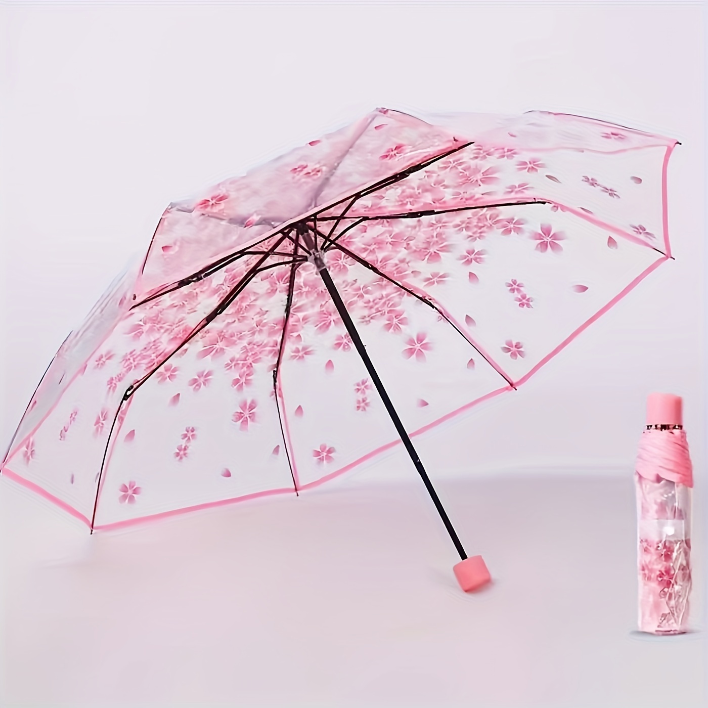 TEMU 1pc Foldable Manual Umbrella, Cute Clear Outdoor Umbrella