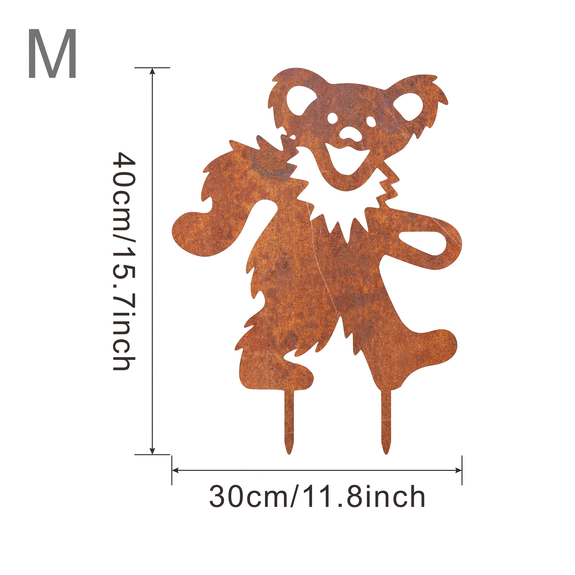 TEMU [2d Flat] Rusty Metal Garden Stake Ornament, Rusty Hollow Iron Art Bear Silhouette Design, Outdoor Lawn Courtyard Decoration, Great Garden