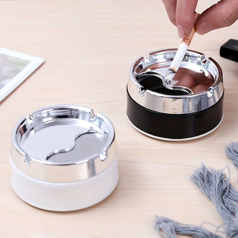 1pc Stainless Steel Ashtray, Sealed Windproof Ashtray, Living Room Household Rotary Thickening Ashtray