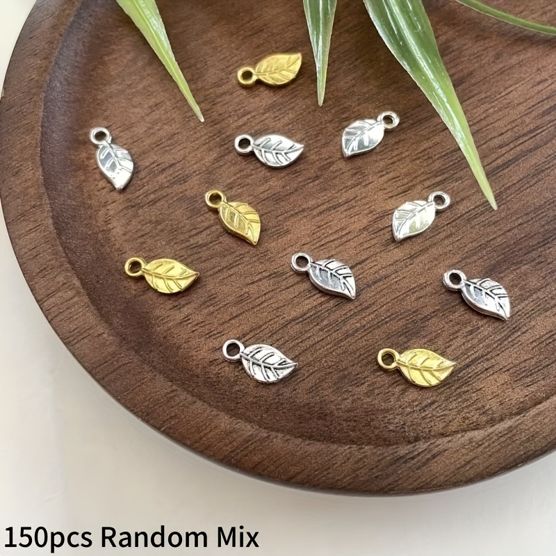 150pcs 10.5mm Random Mix Alloy Tri-color Small Leaf Charm Pendant, Bohemian Style Jewelry Accessories, Handmade Making Supplies For Bracelets, Necklaces, Earrings. Ideal Small Gift Charms For