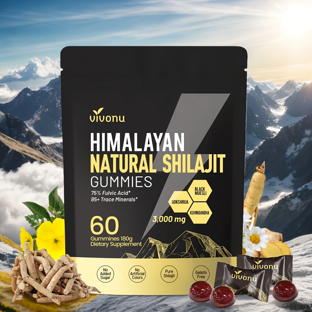 Shilajit Men's Gummies with Compound Minerals and Plant-Based Extracts for Energy Support, 60 Count