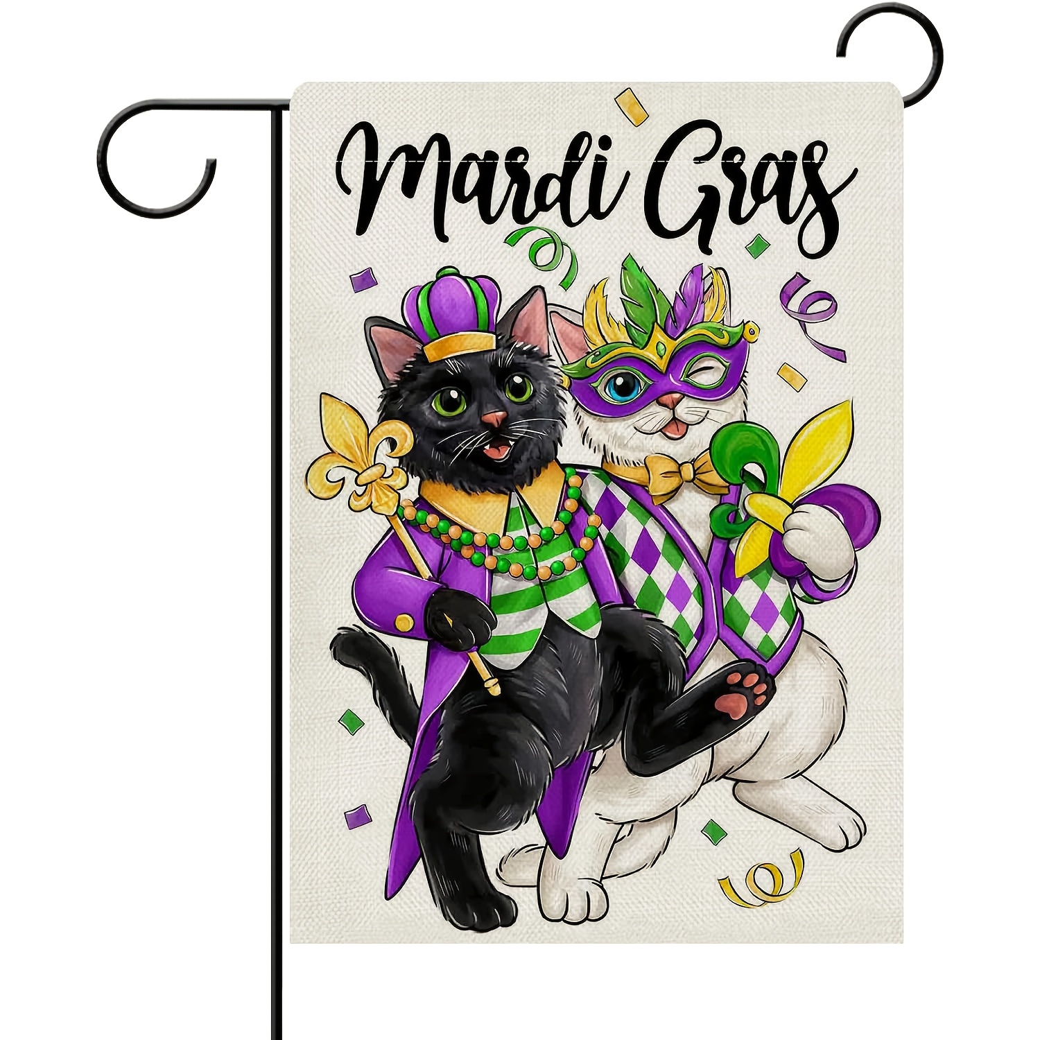 

1pc Mardi Gras Garden Flag - New Orleans Carnival Polyester Yard Decor, Black & With Fleur , Masquerade Theme, Outdoor Decoration, No Electricity Needed, 12x18 Inch